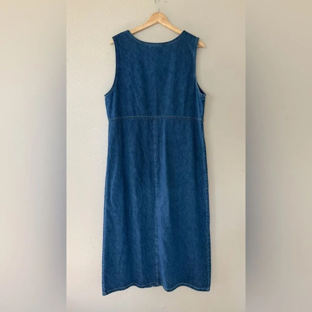 Vintage 90s Y2K Faded Glory 100% Cotton Denim Button Front Tank Dress Size L - Picture 6 of 6
